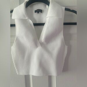 Quince White Ribbed V-Neck Crop Top